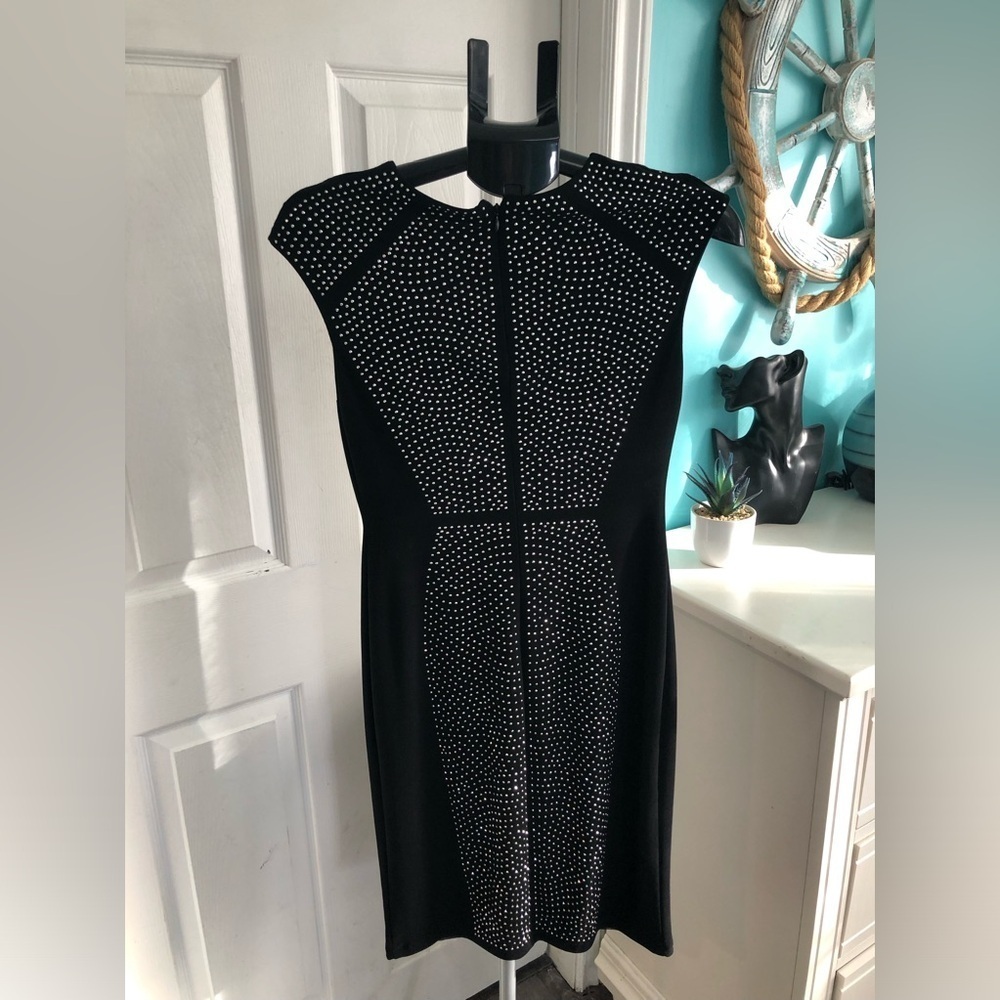 Joseph Ribkoff black silver beaded evening cocktail dress size 6
